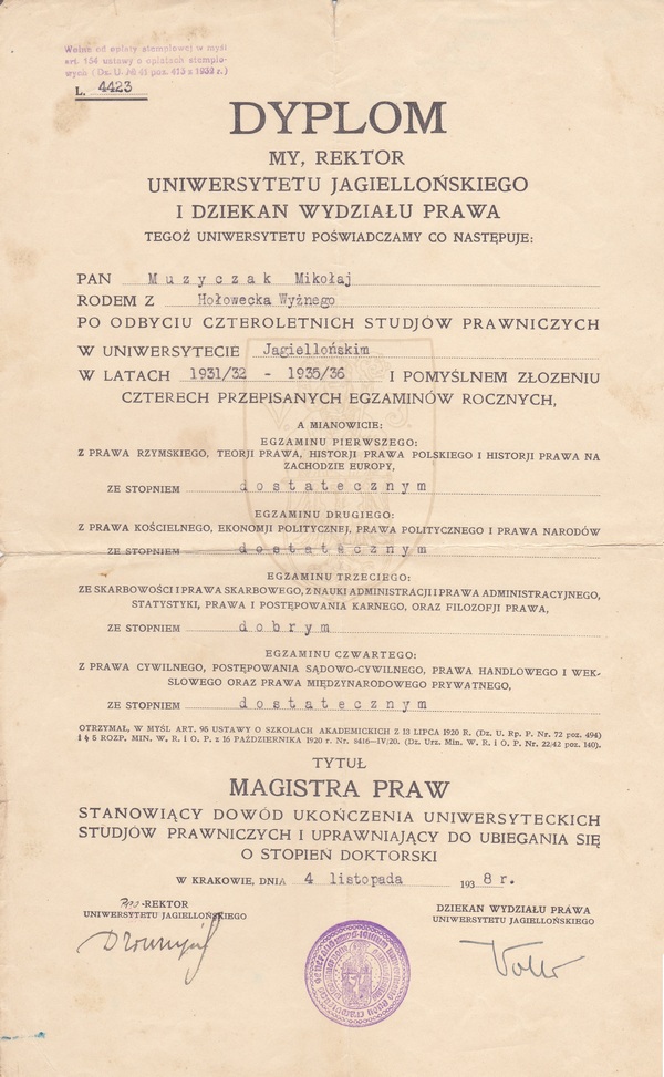 Jagiellonian University diploma