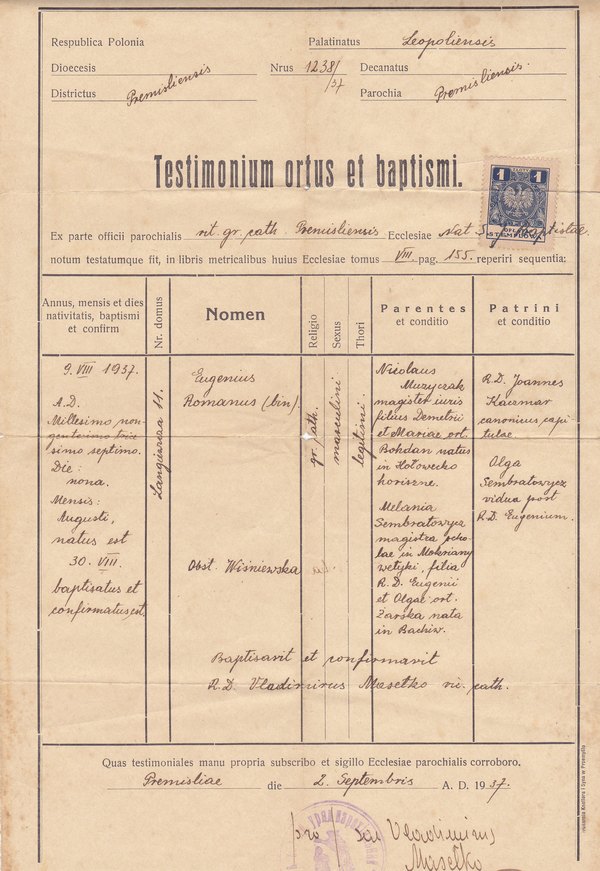 Eugene Muzychak birth certificate